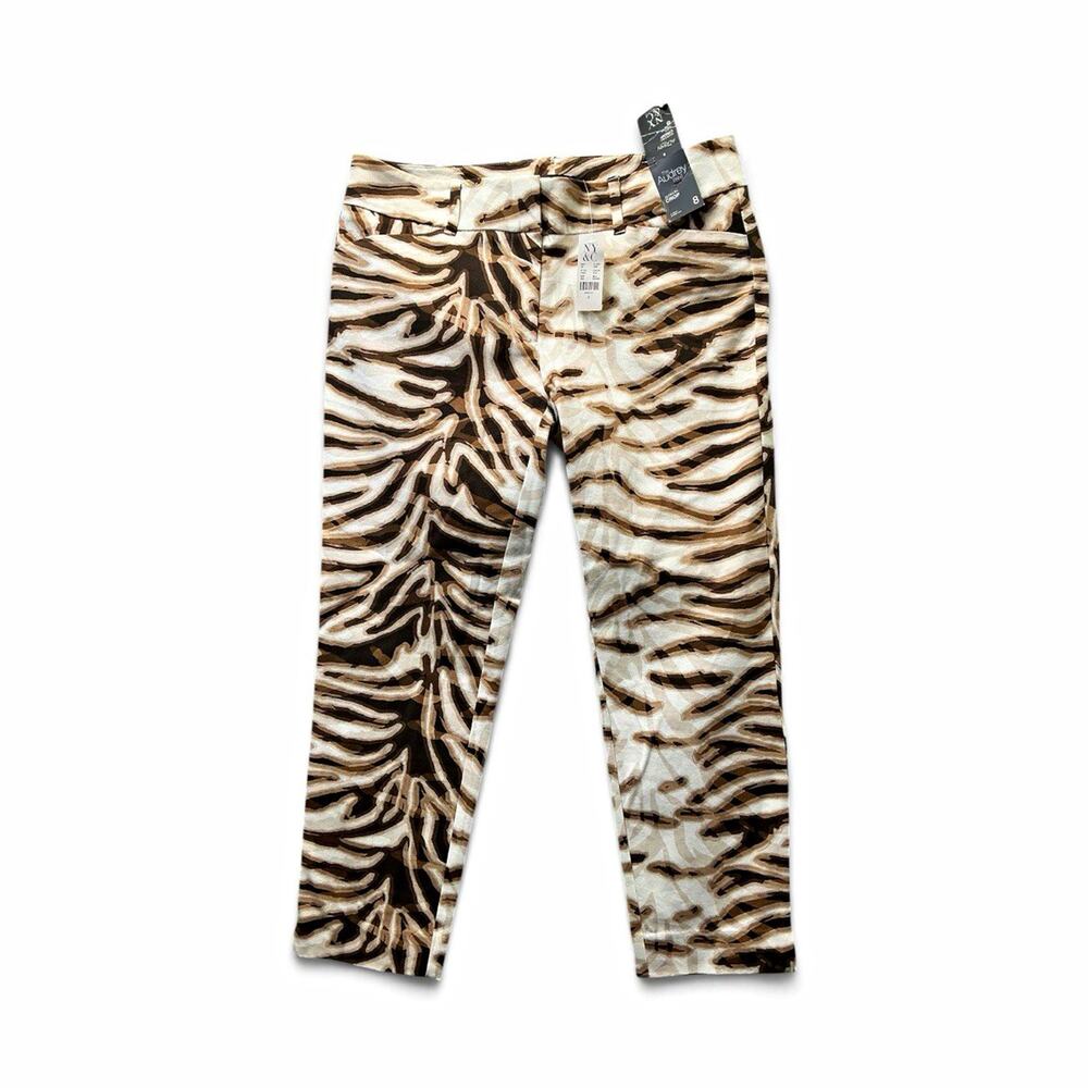 NY&C Women's Zebra Animal Print Slim Leg Crop Pants Stretch Twill Cotton Size 8
